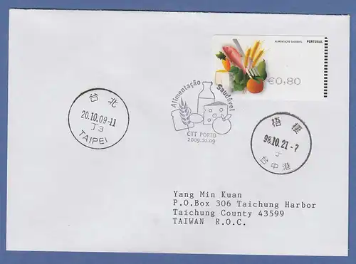 Portugal 2009 ATM Ernährung SMD Mi.-Nr. 68.1 Wert 0,80 auf FDC nach Taiwan