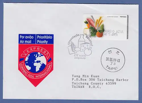 Portugal 2009 ATM Ernährung SMD Mi.-Nr. 68.1 AZUL 1,85 auf FDC nach Taiwan