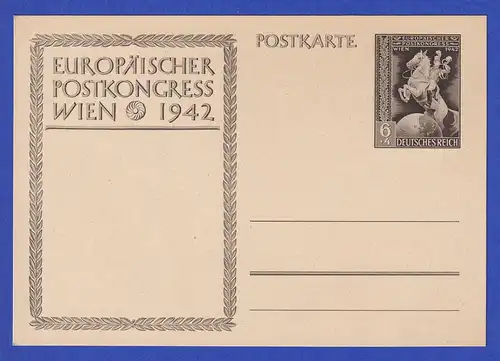 Deutsches Reich Ganzsache Postkongress 1942, rahmfarben P294a ungebraucht