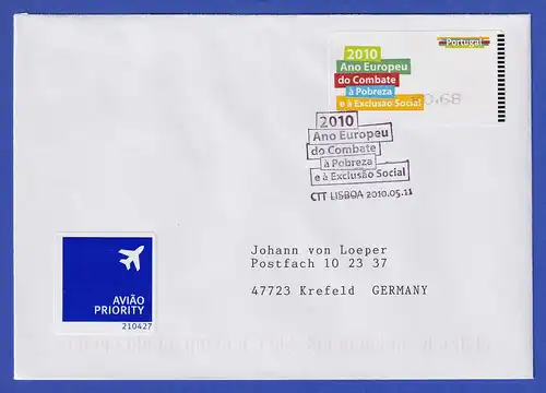 Portugal 2010 ATM gegen Armut SMD Mi.-Nr. 70 Wert 0,68 auf FDC nach D So.-O