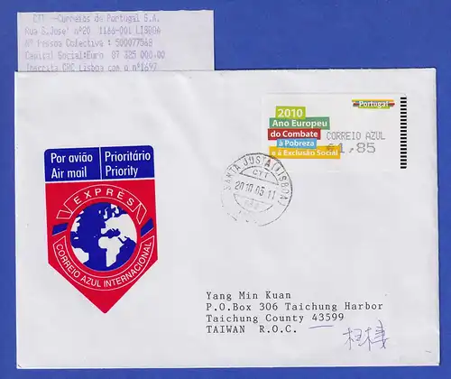 Portugal 2010 ATM gegen Armut Amiel Mi.-Nr. 70.2 AZUL 1,85 auf FDC, ET-AQ