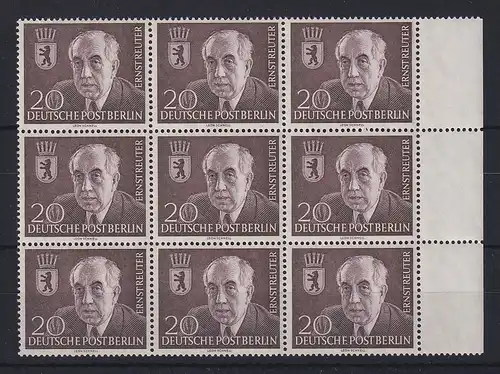 Berlin 1954 Dr. Ernst Reuter Mi.-Nr. 115 Seitenrand-Neunerblock **
