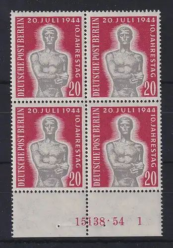 Berlin 1954 10 Jahre 20.Juli 1944 Mi.-Nr. 119 Unterrand-Viererblock mit HAN **