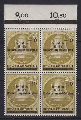 Berlin 1956 Glocke Hochwasserhilfe Mi.-Nr. 155 Oberrand-Viererblock **