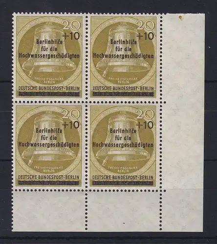 Berlin 1956 Glocke Hochwasserhilfe Mi.-Nr. 155 Eckrand-Viererblock UR **