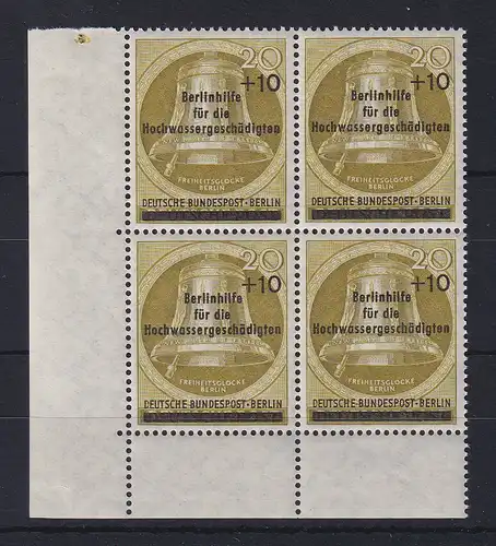 Berlin 1956 Glocke Hochwasserhilfe Mi.-Nr. 155 Eckrand-Viererblock UL **