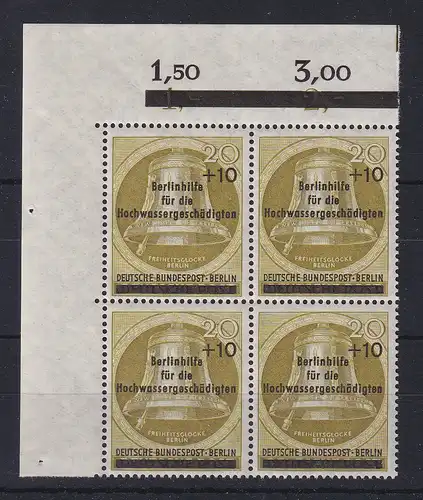 Berlin 1956 Glocke Hochwasserhilfe Mi.-Nr. 155 Eckrand-Viererblock OL **