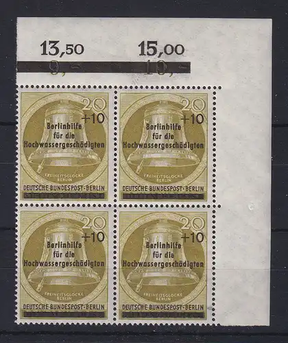 Berlin 1956 Glocke Hochwasserhilfe Mi.-Nr. 155 Eckrandviererblock OR **