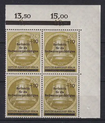 Berlin 1956 Glocke Hochwasser-Hilfe Mi.-Nr. 155 Eckrandviererblock OR **