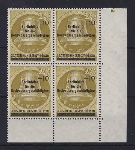 Berlin 1956 Glocke Hochwasserhilfe Mi.-Nr. 155 Eckrand-Viererblock UR **