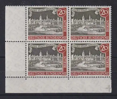 Berlin 1957 Spandau Mi.-Nr. 159y Eckrandviererblock UL ** mit PLF II und III 