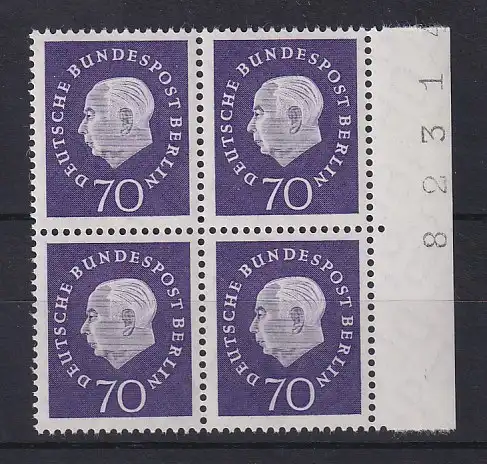 Berlin 1959 Heuss-Medaillon 70 Pfg Mi.-Nr.186 Seitenrandviererblock **