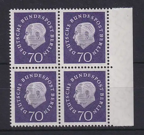 Berlin 1959 Heuss-Medaillon 70 Pfg Mi.-Nr.186 Seitenrand-Viererblock **