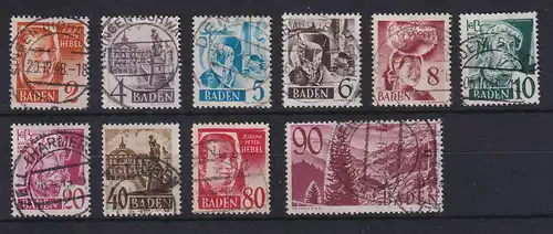 Französische Zone Baden Freimarken 3.Ausgabe Mi.-Nr. 28-37 Satz kpl O