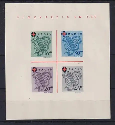 Französische Zone Baden Rotes Kreuz Blockausgabe Mi.-Nr. Block 2 (*) Type II