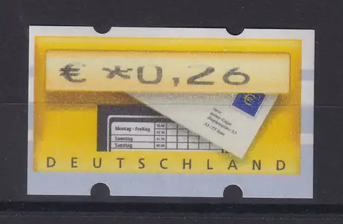 Deutschland ATM Briefkasten Mi.-Nr. 5.1 Wert € * 0,26 oberer Teil fehlt 