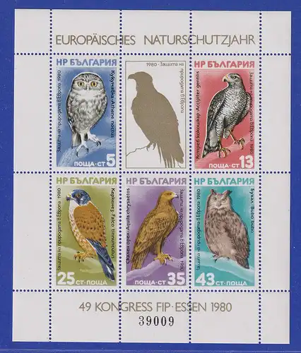 Bulgarien 1980 Naturschutzjahr Vögel Mi.-Nr. 2916-20 Block 105  ** 