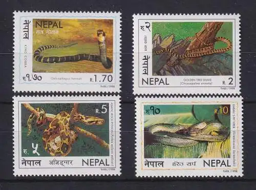 Nepal  1998 Schlangen Mi.-Nr. 673-76 Satz 4 Werte  ** / MNH
