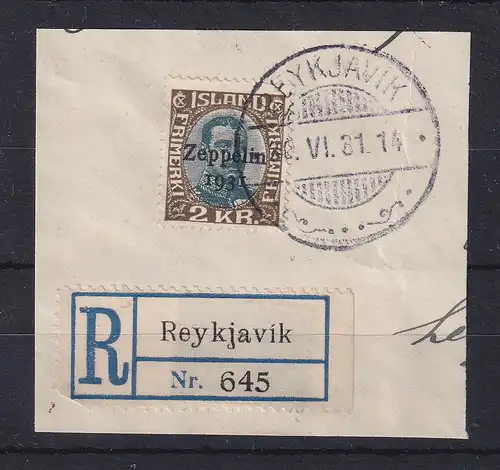 Island 1931 Zeppelin 2 Kr. Mi.-Nr. 149 gest. auf grossem Briefstück