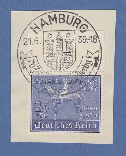 Dt. Reich 1939 Blaues Band Mi.-Nr. 698 Oberrandstück mit So.-O HAMBURG 21.6.39