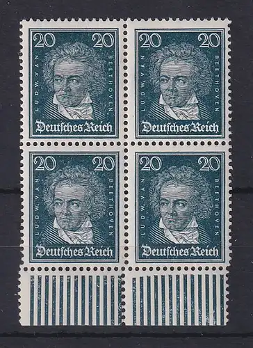 Deutsches Reich 1926 Beethoven 20Pfg. Mi.-Nr. 392 X Unterrand-Viererblock **