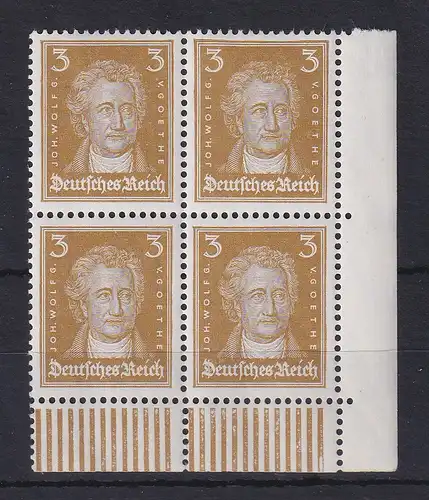 Deutsches Reich 1927 Goethe 3Pfg. Mi.-Nr. 386 Eckrand-Viererblock **