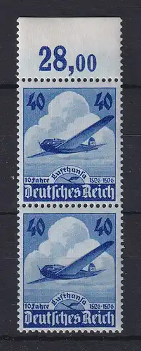 Deutsches Reich 1936 Lufthansa Flugzeug Heinkel He 70 Mi.-Nr. 603 vert. Paar **