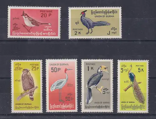 Burma 1968 Vögel  6 hohe Werte aus Satz:  Mi.-Nr. 204-209  **