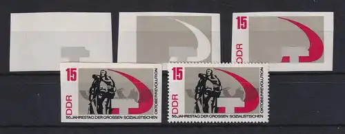 DDR 1967 kpl. Serie Phasendrucke Mi.-Nr. 1314  Oktoberrevolution 15Pfg ** 