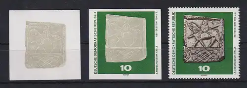 DDR 1970  2 Phasendrucke Mi.-Nr. 1553 Archäologie Reiterstein 10 Pfg