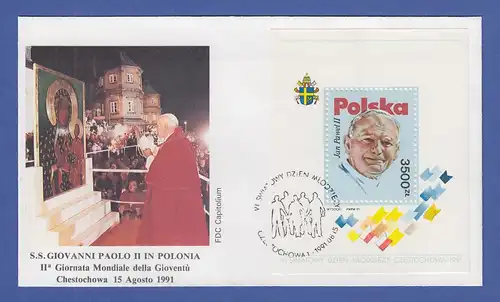 Papst Johannes Paul II. Besuch in Polen 1991 Sonder-Umschlag mit Block 113