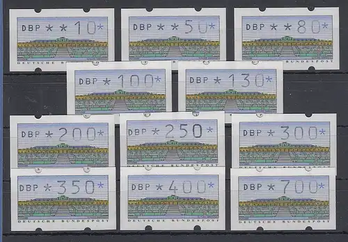 Deutschland ATM Sanssouci Typ K Satz 10 Wte. 10-700 Pfg, Mi.-Nr. 2.1.1 TS1 ** 