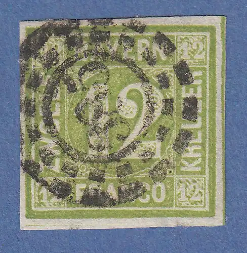 Bayern 12 Kreuzer grün Mi.-Nr. 12 gebraucht mit OMR 385 Passau