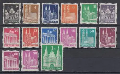 Bizone Bautenserie enge Zähnung 14  Satz 15 Werte kpl. ** 