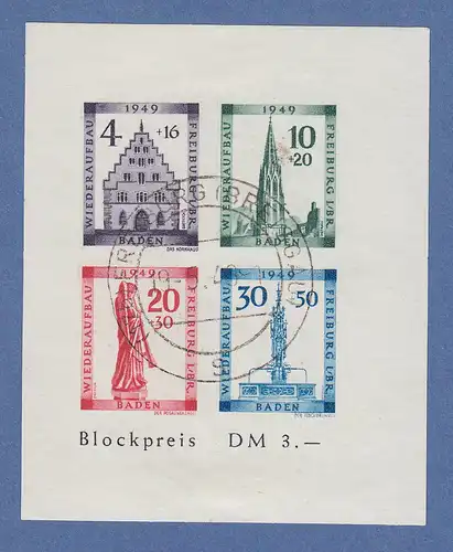 Französische Zone Baden Wiederaufbau Freiburg Block geschn.  Mi.-Nr 1B gest. BPP