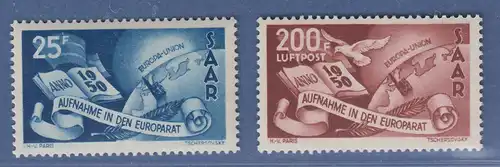 Saarland 1950 Aufnahme in den Europarat, Mi.-Nr. 297-298 Satz 2 Werte ** 