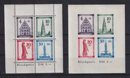 Französische Zone Baden Freiburg Wiederaufbau-Blockpaar Mi-Nr. Block 1 A / B ** 