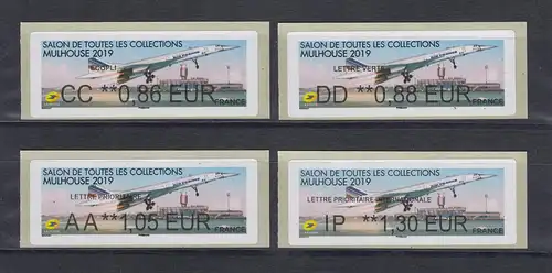 Frankreich 2019 ATM Flugzeug Concorde beim Start Satz 4 Zudrucke / Werte **