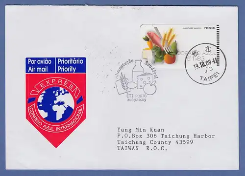 Portugal 2009 ATM Ernährung NewVision Mi.-Nr. 68.3 AZUL 1,85 auf FDC nach Taiwan