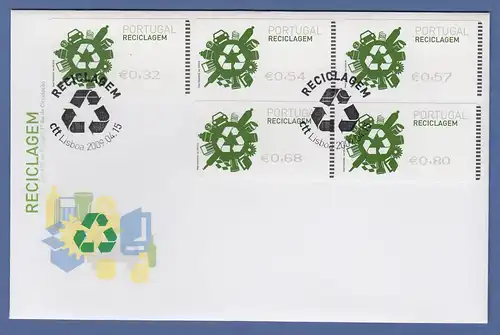 Portugal 2009 ATM Recycling SMD Mi.-Nr. 66.1 Satz 32-54-57-68-80 auf FDC