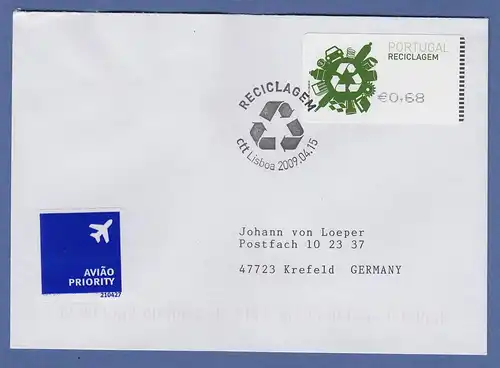 Portugal 2009 ATM Recycling SMD Mi.-Nr. 66.1 Wert 0,68 auf FDC nach D