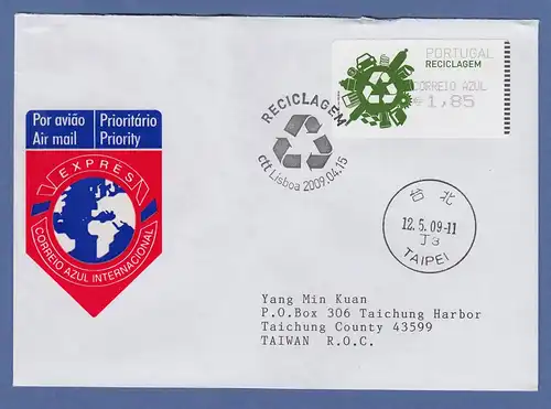 Portugal 2009 ATM Recycling Amiel Mi.-Nr. 66.2 Wert AZUL 1,85 auf FDC n.Taiwan