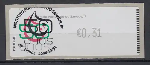 Portugal 2008 ATM Blutbank Monétel Mi.-Nr. 65 Wert 0,31 mit ET-O