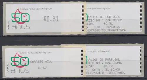 Portugal 2008 ATM Blutbank Monétel Mi-Nr. 65 Werte 0,31 und AZUL 0,47 ** + ET-AQ