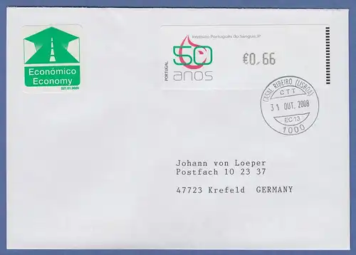 Portugal 2008 ATM Blutbank Monétel Mi-Nr. 65 Wert 0,66 auf FDC nach D