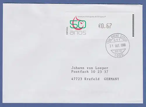 Portugal 2008 ATM Blutbank Monétel Mi-Nr. 65 Wert 0,67 auf FDC nach D
