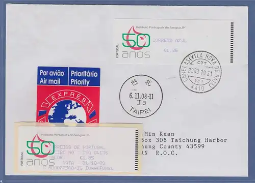 Portugal 2008 ATM Blutbank Monétel Mi-Nr. 65 violett, Wert 1,85 auf FDC nach ROC