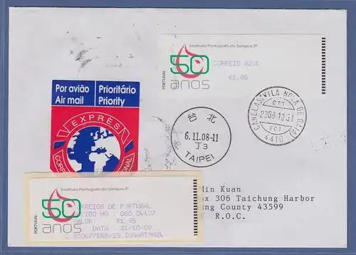Portugal 2008 ATM Blutbank Monétel Mi-Nr. 65 violett, AZUL 1,85 auf FDC nach ROC