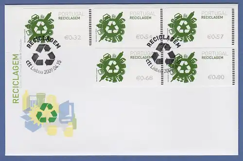 Portugal 2009 ATM Recycling NewVision Mi.-Nr. 66.3 Satz 32-54-57-68-80 auf FDC