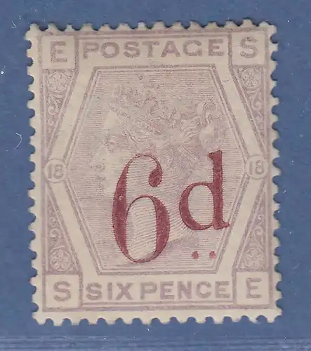 Großbritannien 1883 Freimarke Victoria mit rotem Aufdruck 6d  Mi.-Nr. 71 *